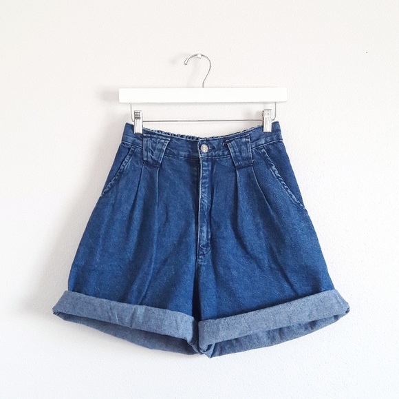 Vintage Pants - Vintage Blue Elastic Denim High Waisted Shorts